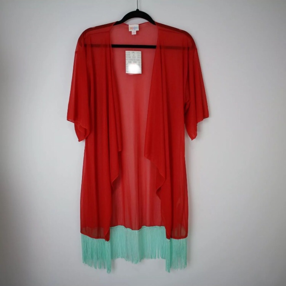 LuLaRoe Monroe kimono red teal (NEW!)